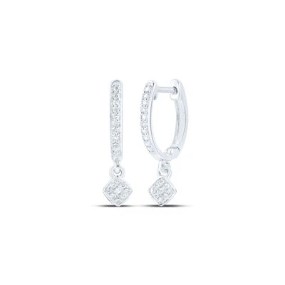 10K White Gold Womens Round Diamond Hoop Dangle Earrings 1/6 Cttw - Image 1 of 2