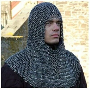 Medieval Coif Round Riveted Chainmail Hood Reenactment Chain Mail LARP Armour - Picture 1 of 2