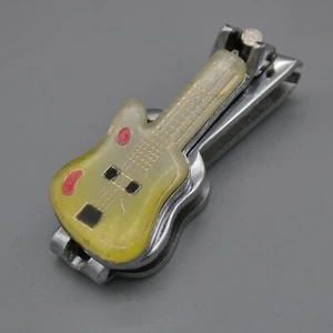 Herramienta de archivo cortaúñas miniatura guitarra retro vintage amarillo plata metal 1,75" - Imagen 1 de 18