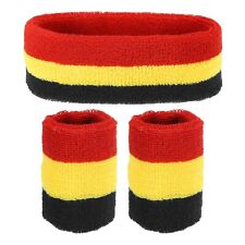 1 Headband & 2 Sport Wristbands Cotton Athletic Sweatband Yellow, Black, Red