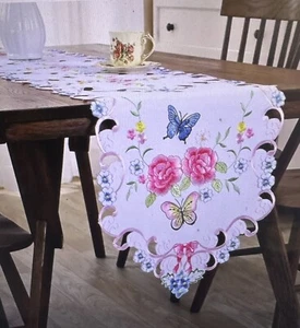 1pc Elegant Lace Embroidered Tablecloth Flower Butterfly Hollow Design 81” - Picture 1 of 5