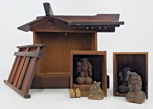 Japan Antique Buddha Statue Ornament Ebisu Statue Wooden Zushi Box. - Picture 1 of 24