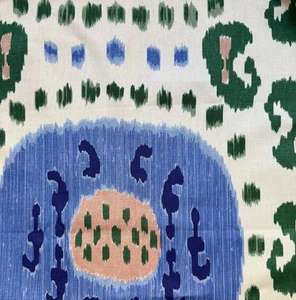 BRUNSCHWIG & FILS Samarkand Baumwolle Leinen Zentralasiatisch Ikat blau grün Rest - Bild 1 von 1
