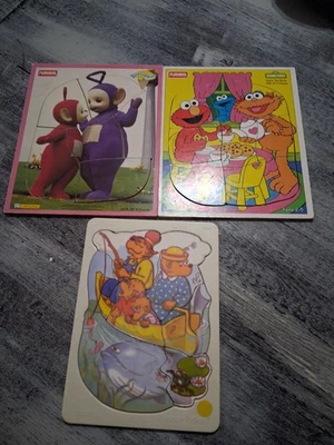 Children's Vintage Playskool Wooden Puzzle Lot of 3 1990s Sesame Street & More  - Image 1 of 4