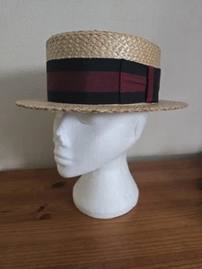 VINTAGE MADE IN JAPAN STRAW BOATER HAT SIZE 7 1/8 - Picture 1 of 22