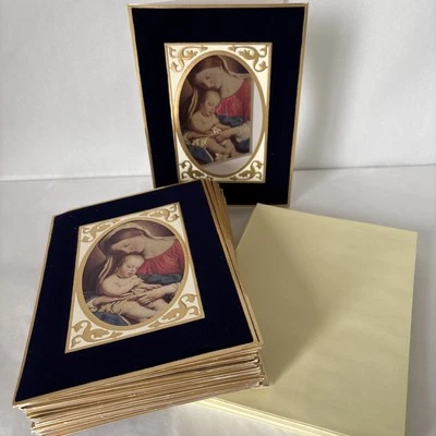Vintage Madonna Christmas Card Set of 36 Blue Velvet and Gold Foil 6x8 - Image 1 of 4