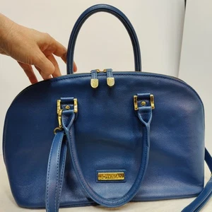 Joy & Iman Blue Pebble Leather Domed Satchel Crossbody Bag Zip Around used - Picture 1 of 16