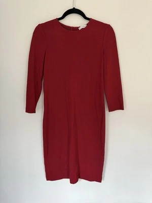 Vince Dress Womens Small Crew Neck Boucle Sheath Back Zipper 3/4 Sleeve Red - Image 1 of 4