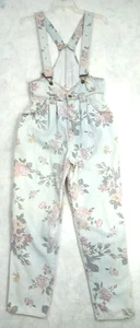 Vintage Floral Print Denim Overalls Women's 10 Adjustable Straps Zipper Blue - Picture 1 of 11