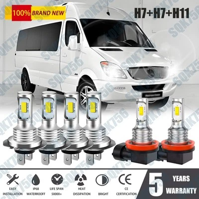 For Mercedes-Benz Sprinter 2500 3500 2011-2018 6X LED Headlight +Fog Light Bulbs - Image 1 of 4