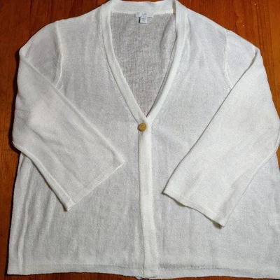 Suéter cárdigan tejido mezcla de lino J.Jill para mujer L pequeño blanco roto verano Foto 1 de 4