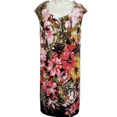 DB Established 1962 Dressbarn Pink Floral Stretch Cotton Cap Sleeve Dress sz 18 - Image 1 of 4