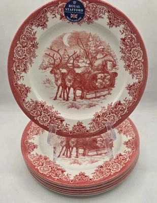 4 Royal Stafford Christmas Santa’s Sleigh Porcelain 8.5” Salad Plates Set of 4 - Image 1 of 4