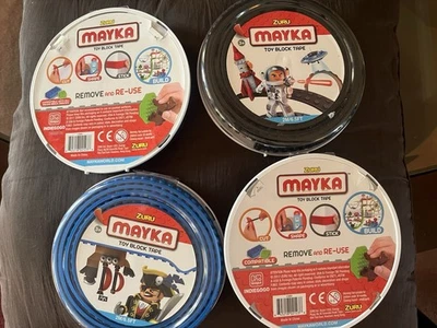 4 NEW ZURU MAYKA TOY BLOCK TAPE(WORKS WITH LEGO TOYS)  BLUE AND BLACK - Image 1 of 3