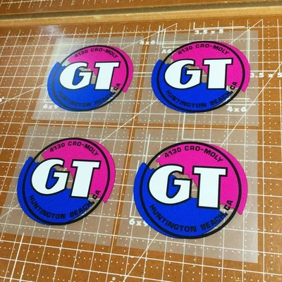 4 Vintage BMX 1987 GT Coin Resto Decals Stickers Thin Material Old Stock 1987 - Image 1 of 4