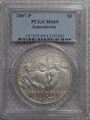 2007-P Jamestown 400th Anniversary Commemorative Silver $1 Coin PCGS MS69 - Image 1 of 2