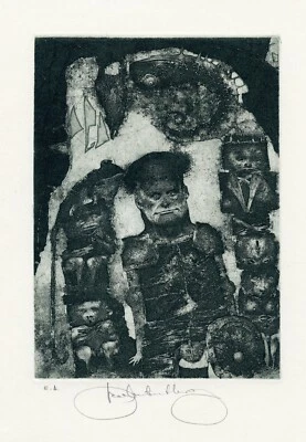 Original Surrealistischer Kunstdruck Radierung Exlibris von Konstantin Antioukhin - Bild 1 von 2