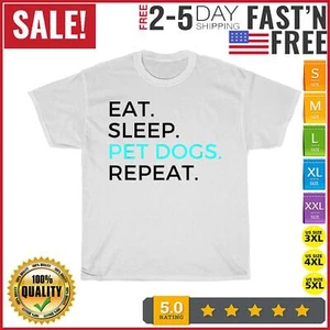 Funny Eat Sleep Pet Dogs Repeat Dog Vintage T Shirt Men Women Fashion NEW 2023 - Picture 1 of 9
