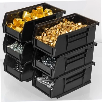 Akro-Mils 30220 Black Plastic Storage Bin Hanging Stacking Containers 6pk - Image 1 of 4