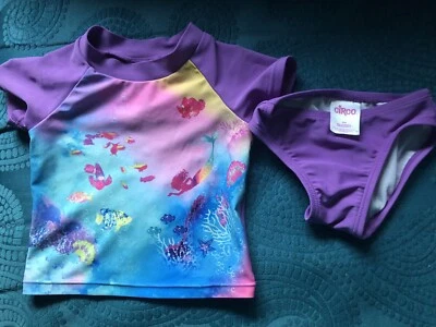 Bebé Niña Púrpura Sirena Pez 9 Meses Protector de Erupciones Traje de Baño 2 piezas Plus Skort Foto 1 de 4