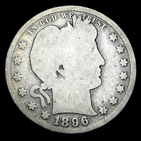 1896-S Barber Quarter Silver  ---- Nice Condition US Key Date Coin ---- #Y052 Cover