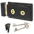 DOOR RIM LOCK OR MUSHROOM KNOB Handle Set Fixings Double Handed Brass Black Shed