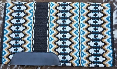 Western Wool Show Saddle Blanket - Custom-34x40 - Black-Teal-Cream,Carmel - Image 1 of 4
