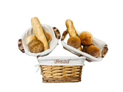 wicker bread basket buff & washable lining, round, square or rectangular - Image 1 of 4