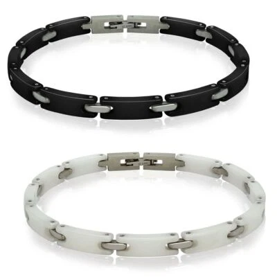  elegantes Armband aus Keramik und Edelstahl in Geschenkbox schwarz weiß Damen  - Bild 1 von 4