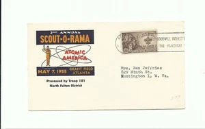 BK SCOUT BSA 1955 ATLANTA 2ND ANNUAL SCOUT-O-RAMA CACHET COVER N FULTON DISTRICT - Bild 1 von 2