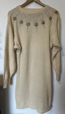 Vestido Suéter Vintage La Joanne Crema Cuentas Art Deco Manga Larga Talla Grande  Foto 1 de 4
