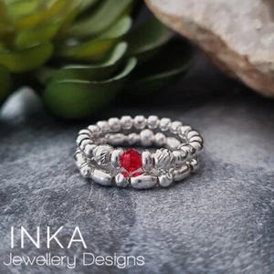 925 Sterling Silver Thumb Rings With RED Stone 925 Stretch Stacking By INKA - Picture 1 of 6