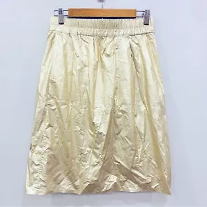 COS S Gold Metallic Shimmer Pull On Crinkled Cotton Lined Skirt Pockets Glam 36 - Picture 1 of 15