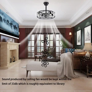 20'' Ceiling Fan Light Bedroom Enclosed Fandelier Caged Lamp Remote 3Speed Metal - Picture 1 of 22