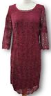 Kaliko Women?S Guipure Floral Lace Lined Dress In Maroon Uk Size 12 ? Pre-Owned