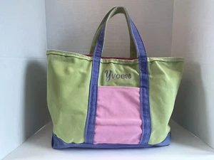 Vintage LL Bean Boat and Tote Bag USA Made Canvas 90s "Yvonne" Pink Purple Green - Bild 1 von 19