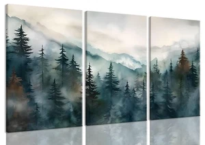 Conjunto de 3 arte de pared de lienzo de montaña enmarcado acuarela boho naturaleza paisaje imagen... - Imagen 1 de 7