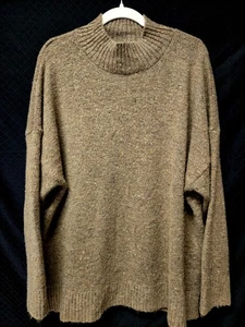 WELL WORN Sweater XXL Wool Blend Mock Neck Speckled Brown Soft Cozy - Picture 1 of 6