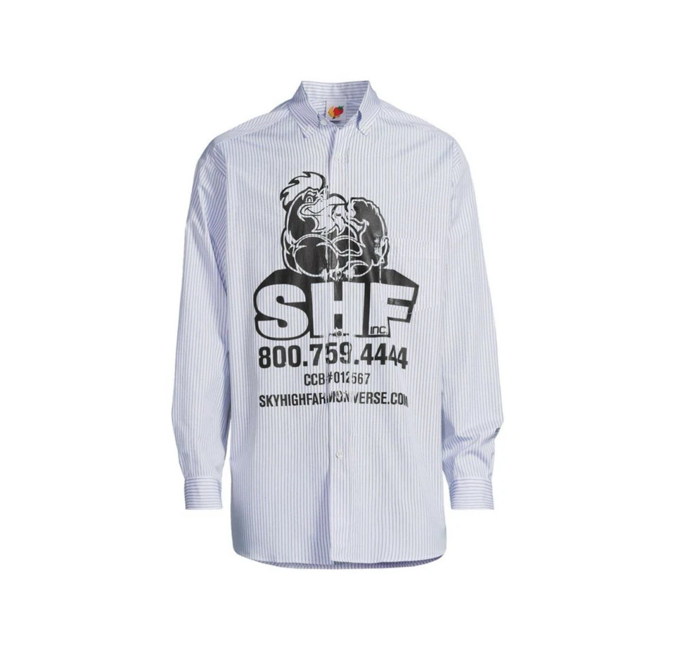 Camisa con botones de algodón a rayas con logotipo de pollo Sky High Farm unisex grande nueva con etiquetas Foto 1 de 4