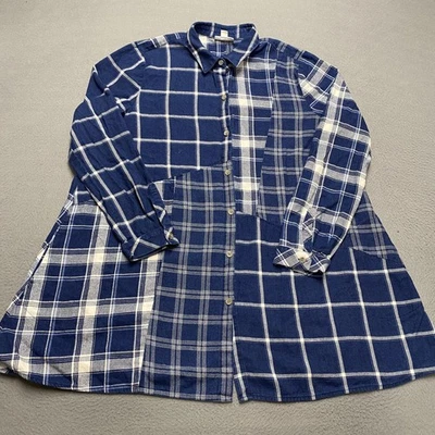 J Jill Shirt Dress Womens Medium Blue Plaid Button Front Flannel Pockets - Image 1 of 4