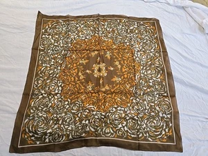 Nueva bufanda vintage 100 % seda pura 33" x 32" - marrón/naranja/azul - Imagen 1 de 3