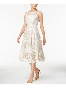 ADRIANNA PAPELL Womens Ivory Illusion Floral-appliques Midi Formal Dress 6 - Picture 1 of 6