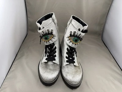 Botas de Combate Kurt Geiger London Ojo Sutton Embellecidas Talla 36 Plateadas con Defectos Foto 1 de 4