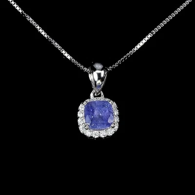 Collar de plata de ley 925 cojín tanzanita 5 mm joyería 18 pulgadas Foto 1 de 4