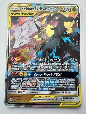 2019 Pokemon Sun & Moon Cosmic Eclipse Reshiram & Zekrom GX 157/236 - NM - Image 1 of 4
