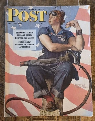 Saturday Evening Post May 29 1943 Norman Rockwell WWII Rosie the Riveter - Image 1 of 4