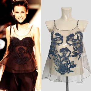 Giorgio Armani Spring 1995 Runway Floral Embroidery Transparent Sheer Mesh Top - Picture 1 of 10