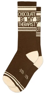 CHOCOLATE IS MY THERAPIST Socks by Gumball Poodle Unisex Ribbed Gym Crew Socks - Picture 1 of 3