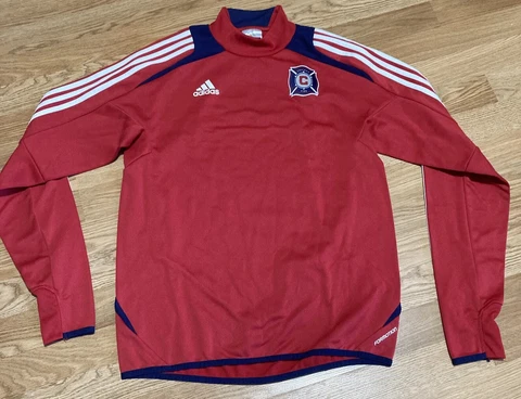 Chicago Fire Mens Shirt Medium Adidas Red Blue Long Sleeve Soccer Jersey SMALL Cover