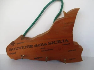 SCONTO 40% MAPPA SICILIA LEGNO 9 PROVINCE APPENDICHIAVI 3 GANCI ANNI '80 - Picture 1 of 3